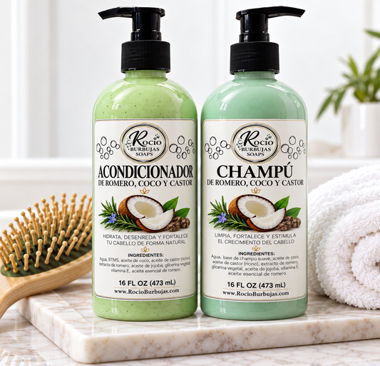 Champú y acondicionador natural sin químicos,Romero,coco y castor